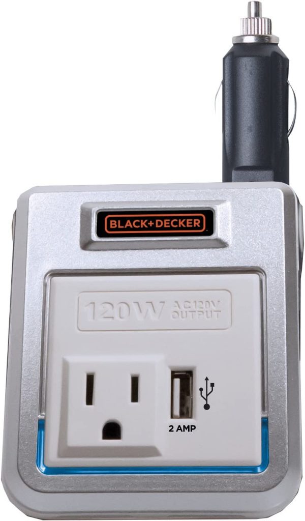 Black & Decker PI120P 120W Inversor de energía 12 V DC a 120 V AC Outlet con cargador de alimentación USB 2A